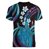 Hawaii King Kamehameha Women V-Neck T-Shirt Fantastic Plumeria Amethyst Gradient LT01 - Polynesian Pride