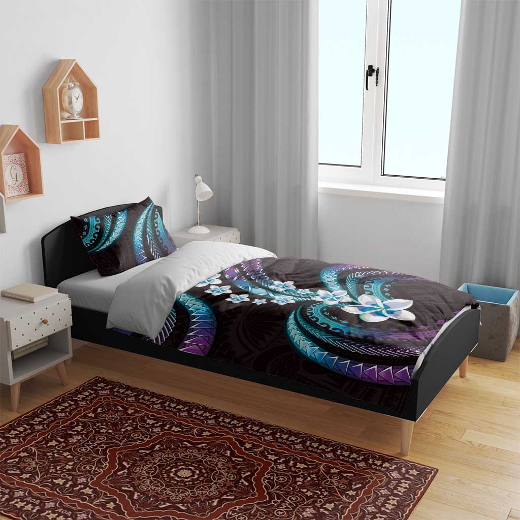 Hawaii Plumeria Bedding Set Amethyst Gradient Polynesian Pattern