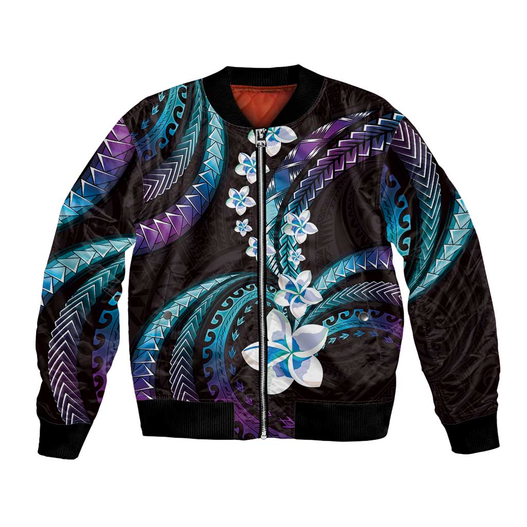 Hawaii Plumeria Bomber Jacket Amethyst Gradient Polynesian Pattern LT01 Unisex Purple - Polynesian Pride