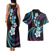 Hawaii Plumeria Couples Matching Tank Maxi Dress and Hawaiian Shirt Amethyst Gradient Polynesian Pattern