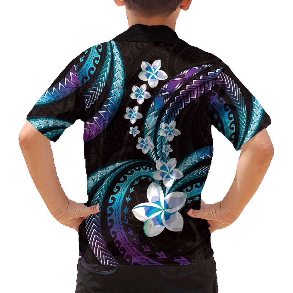 Hawaii Plumeria Family Matching Long Sleeve Bodycon Dress and Hawaiian Shirt Amethyst Gradient Polynesian Pattern