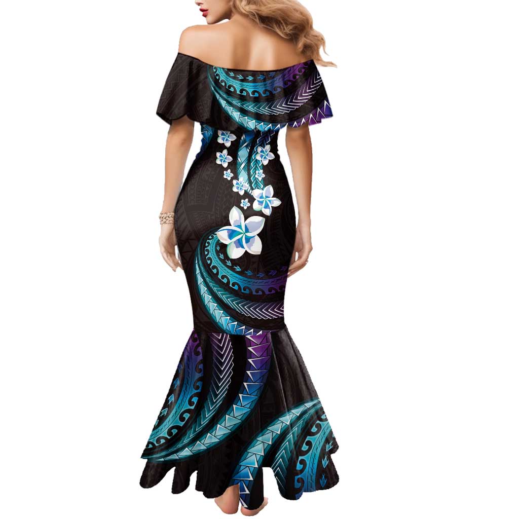 Hawaii Plumeria Family Matching Mermaid Dress and Hawaiian Shirt Amethyst Gradient Polynesian Pattern