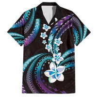 Hawaii Plumeria Family Matching Off The Shoulder Long Sleeve Dress and Hawaiian Shirt Amethyst Gradient Polynesian Pattern