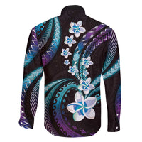 Hawaii Plumeria Family Matching Off The Shoulder Long Sleeve Dress and Hawaiian Shirt Amethyst Gradient Polynesian Pattern