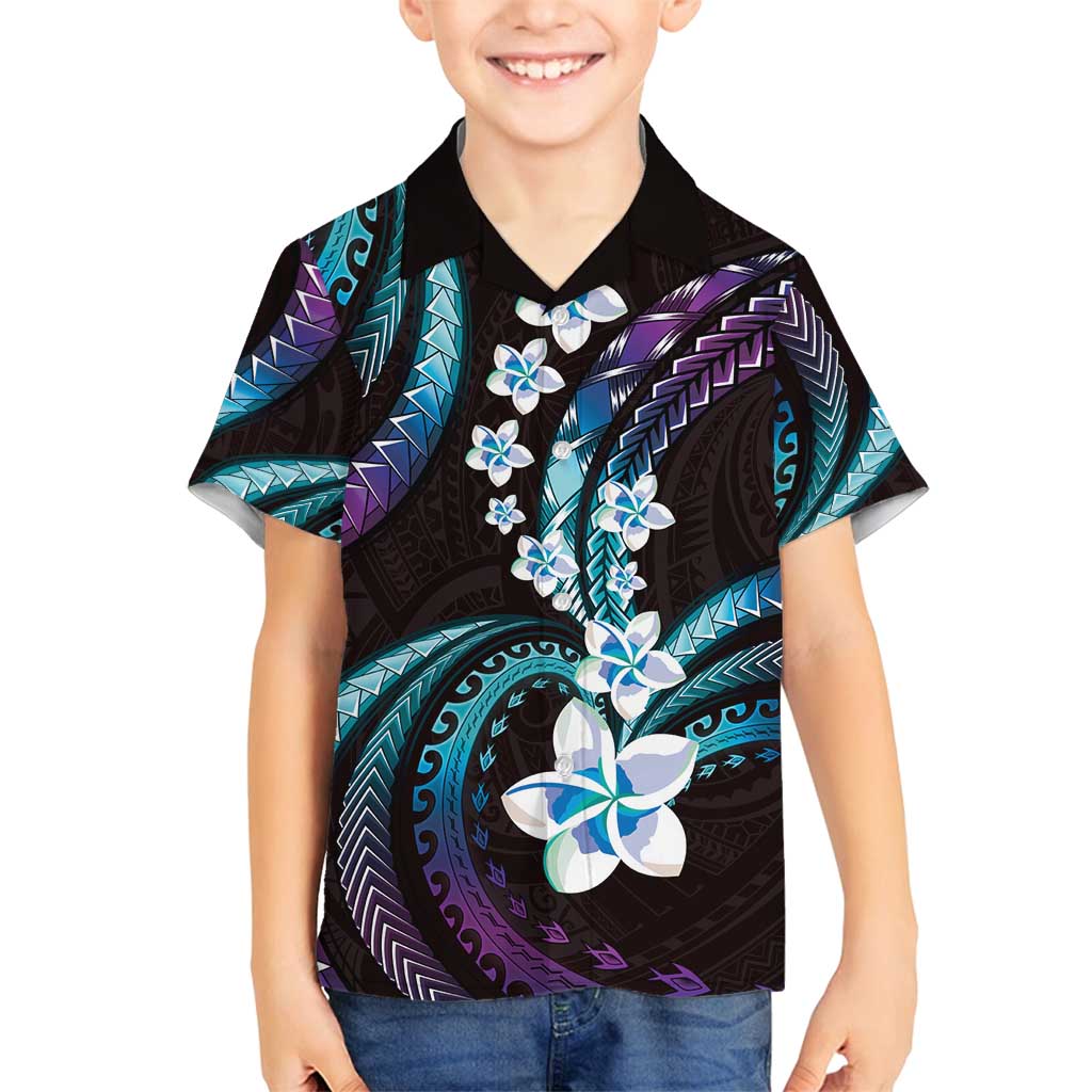 Hawaii Plumeria Family Matching Off Shoulder Maxi Dress and Hawaiian Shirt Amethyst Gradient Polynesian Pattern