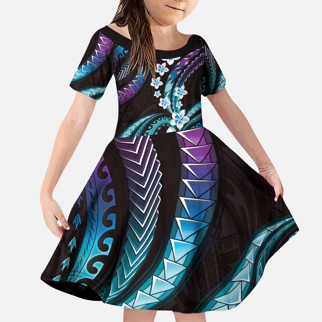 Hawaii Plumeria Family Matching Puletasi and Hawaiian Shirt Amethyst Gradient Polynesian Pattern