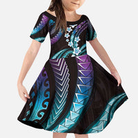 Hawaii Plumeria Family Matching Puletasi and Hawaiian Shirt Amethyst Gradient Polynesian Pattern