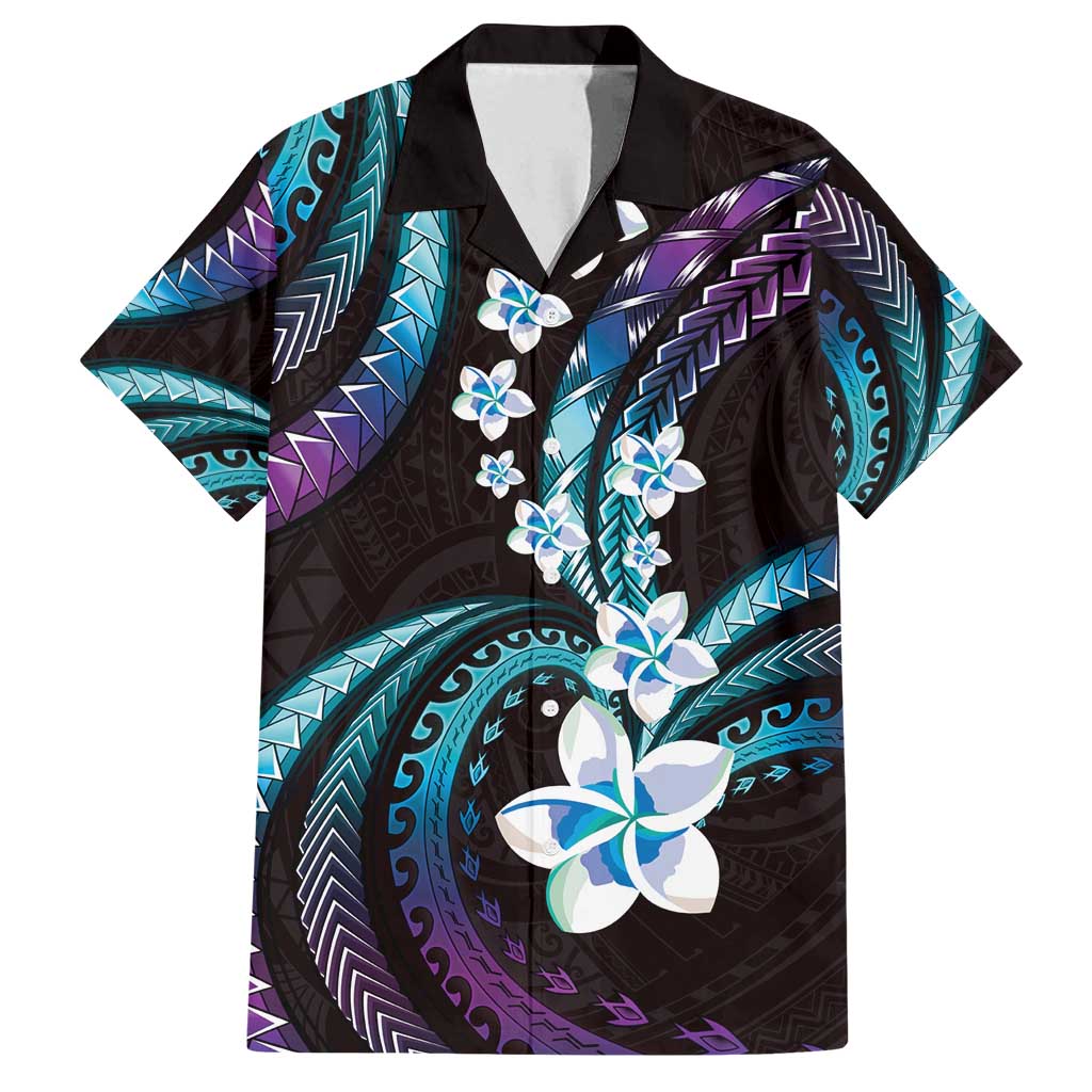 Hawaii Plumeria Family Matching Puletasi and Hawaiian Shirt Amethyst Gradient Polynesian Pattern
