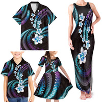 Hawaii Plumeria Family Matching Tank Maxi Dress and Hawaiian Shirt Amethyst Gradient Polynesian Pattern