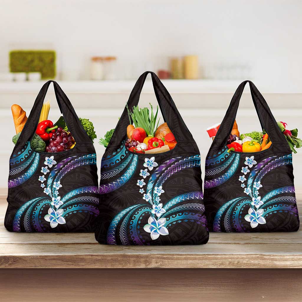 Hawaii Plumeria Grocery Bag Amethyst Gradient Polynesian Pattern