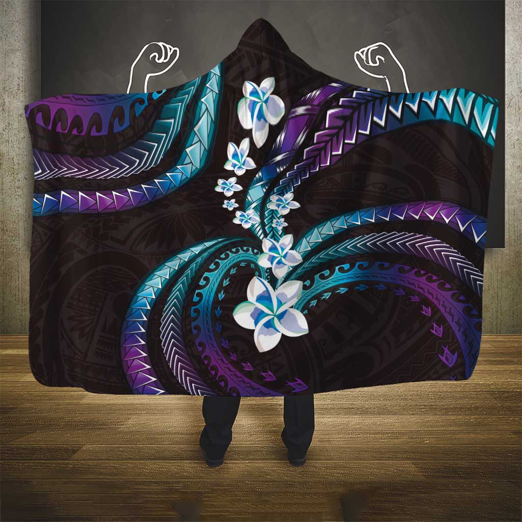 Hawaii Plumeria Hooded Blanket Amethyst Gradient Polynesian Pattern