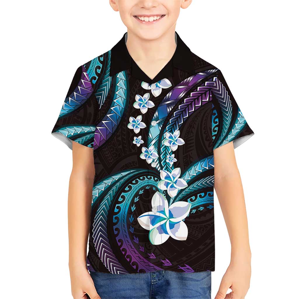 Hawaii Plumeria Kid Hawaiian Shirt Amethyst Gradient Polynesian Pattern LT01 Kid Purple - Polynesian Pride