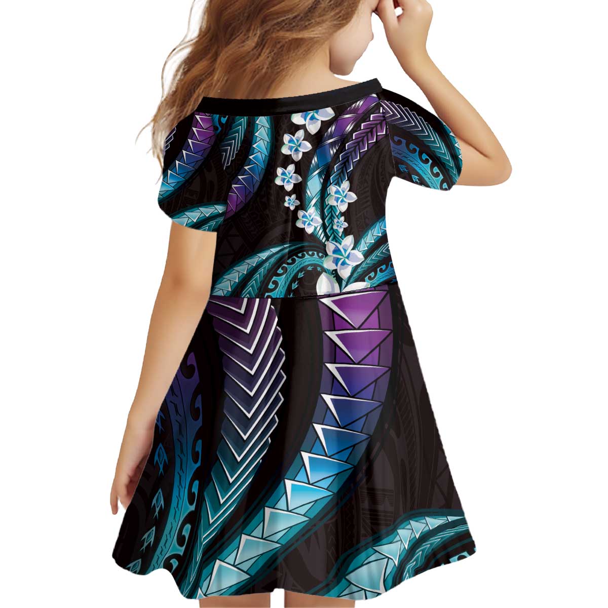 Hawaii Plumeria Kid Short Sleeve Dress Amethyst Gradient Polynesian Pattern