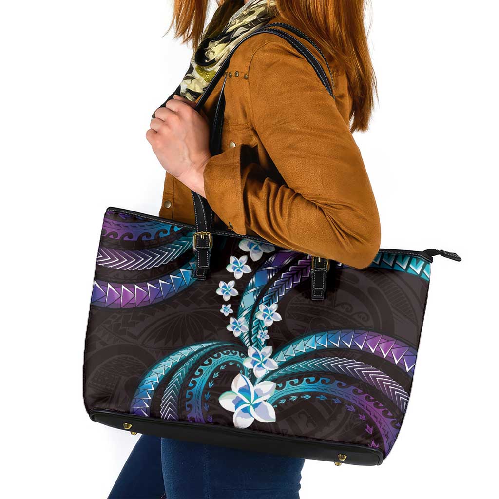 Hawaii Plumeria Leather Tote Bag Amethyst Gradient Polynesian Pattern LT01 Purple - Polynesian Pride