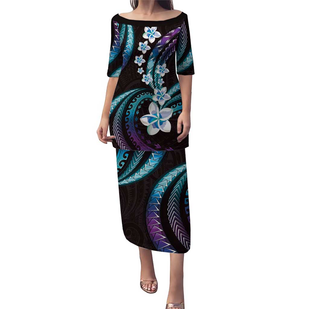 Hawaii Plumeria Puletasi Amethyst Gradient Polynesian Pattern