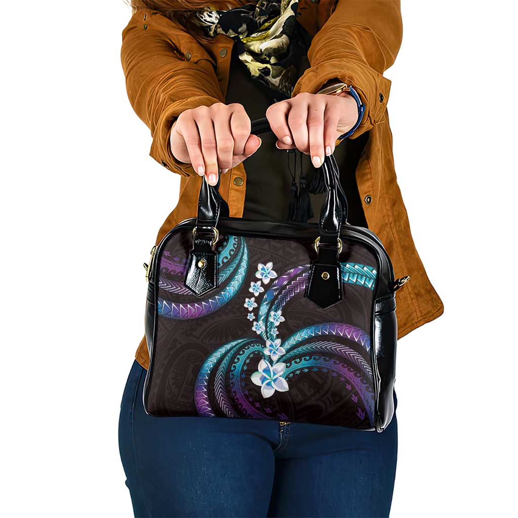 Hawaii Plumeria Shoulder Handbag Amethyst Gradient Polynesian Pattern