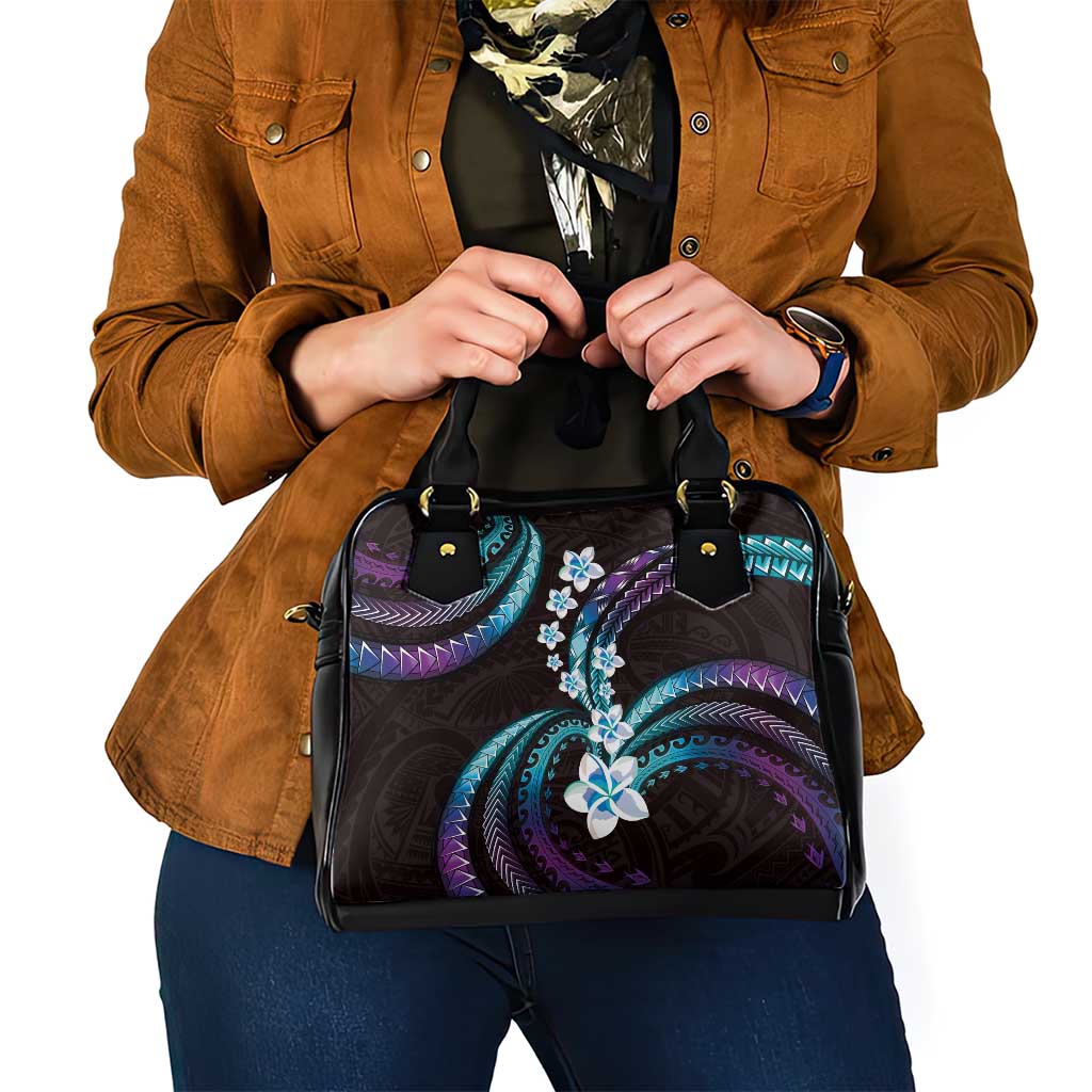 Hawaii Plumeria Shoulder Handbag Amethyst Gradient Polynesian Pattern