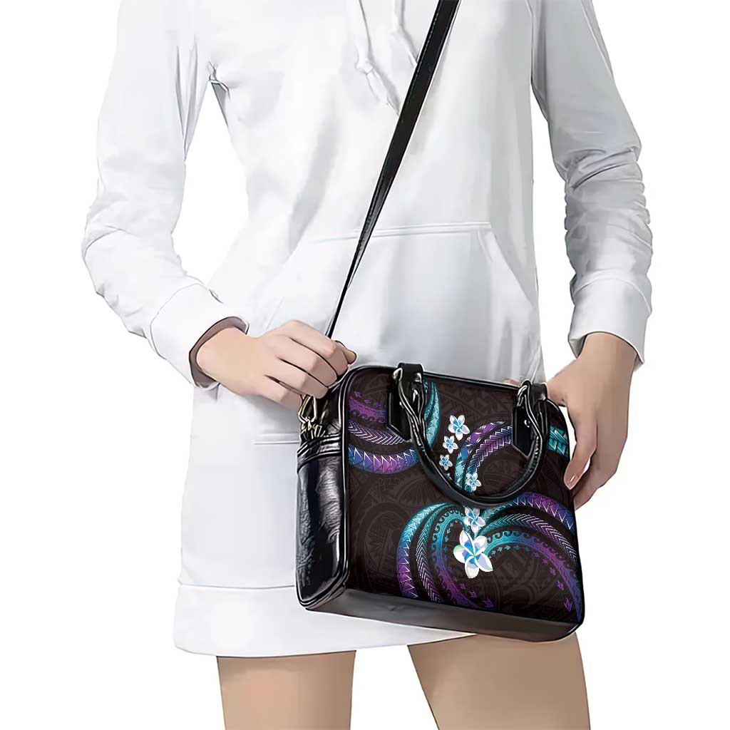 Hawaii Plumeria Shoulder Handbag Amethyst Gradient Polynesian Pattern