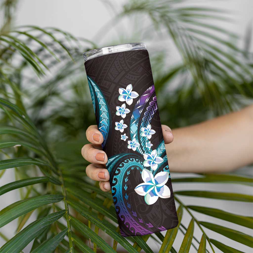 Hawaii Plumeria Skinny Tumbler Amethyst Gradient Polynesian Pattern