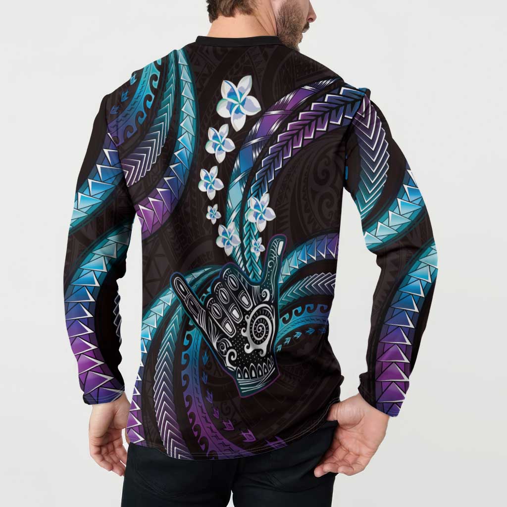 Hawaii Shaka Sign Button Sweatshirt Fantastic Frangipani Amethyst Gradient