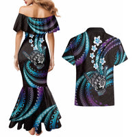Hawaii Shaka Sign Couples Matching Mermaid Dress and Hawaiian Shirt Fantastic Frangipani Amethyst Gradient LT01 - Polynesian Pride