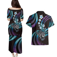 Hawaii Shaka Sign Couples Matching Puletasi and Hawaiian Shirt Fantastic Frangipani Amethyst Gradient