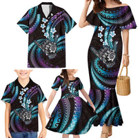 Hawaii Shaka Sign Family Matching Mermaid Dress and Hawaiian Shirt Fantastic Frangipani Amethyst Gradient LT01 - Polynesian Pride