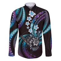 Hawaii Shaka Sign Family Matching Mermaid Dress and Hawaiian Shirt Fantastic Frangipani Amethyst Gradient LT01 Dad's Shirt - Long Sleeve Purple - Polynesian Pride