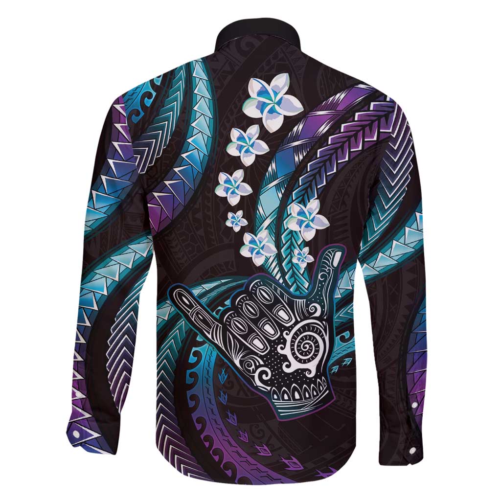 Hawaii Shaka Sign Family Matching Mermaid Dress and Hawaiian Shirt Fantastic Frangipani Amethyst Gradient LT01 - Polynesian Pride