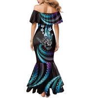 Hawaii Shaka Sign Family Matching Mermaid Dress and Hawaiian Shirt Fantastic Frangipani Amethyst Gradient LT01 - Polynesian Pride