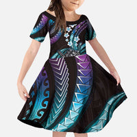Hawaii Shaka Sign Family Matching Off Shoulder Maxi Dress and Hawaiian Shirt Fantastic Frangipani Amethyst Gradient LT01 Daughter's Dress Purple - Polynesian Pride