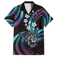 Hawaii Shaka Sign Family Matching Off Shoulder Maxi Dress and Hawaiian Shirt Fantastic Frangipani Amethyst Gradient LT01 Dad's Shirt - Short Sleeve Purple - Polynesian Pride
