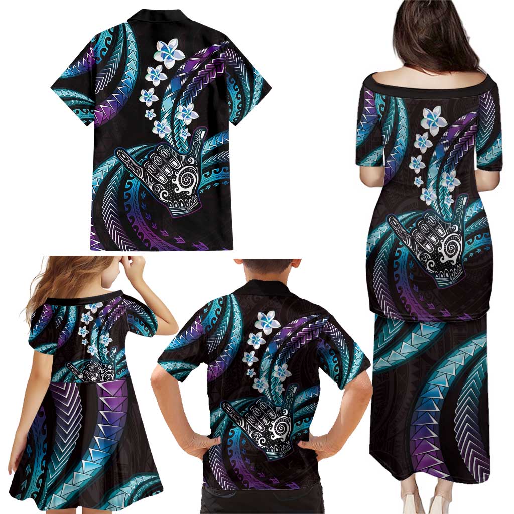 Hawaii Shaka Sign Family Matching Puletasi and Hawaiian Shirt Fantastic Frangipani Amethyst Gradient LT01 - Polynesian Pride