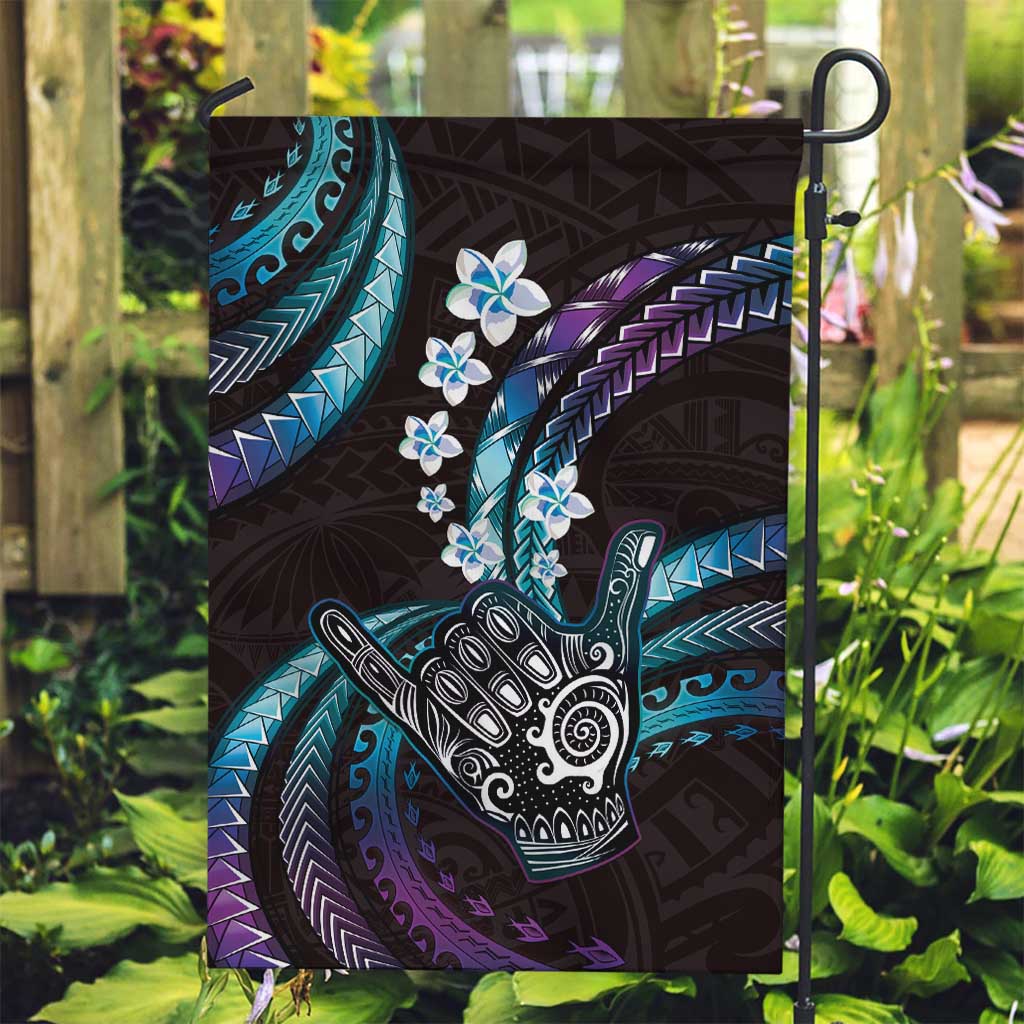 Hawaii Shaka Sign Garden Flag Fantastic Frangipani Amethyst Gradient