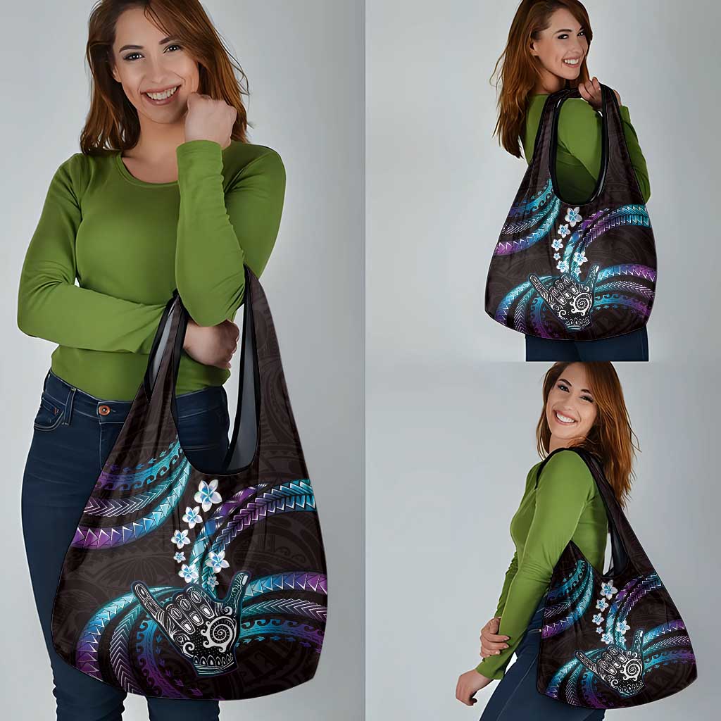 Hawaii Shaka Sign Grocery Bag Fantastic Frangipani Amethyst Gradient