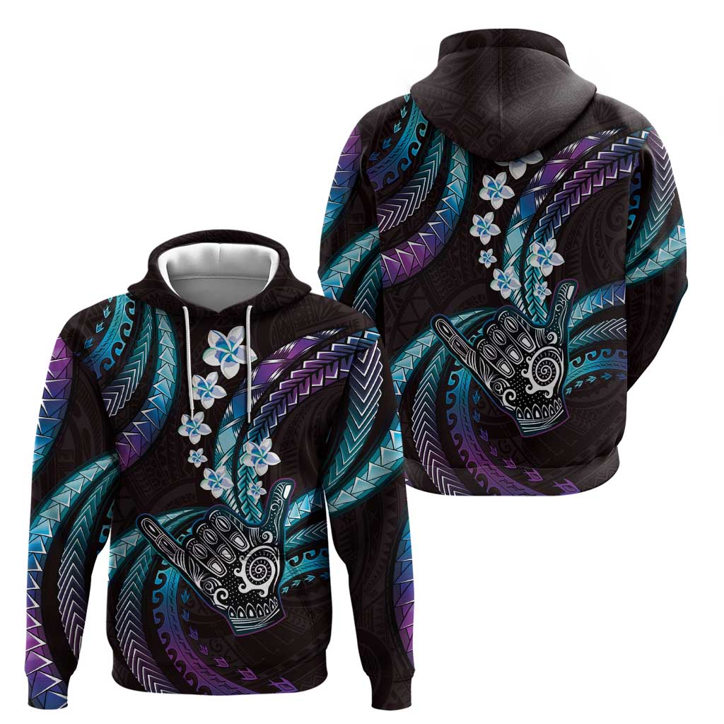 Hawaii Shaka Sign Hoodie Fantastic Frangipani Amethyst Gradient