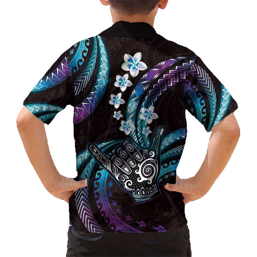 Hawaii Shaka Sign Kid Hawaiian Shirt Fantastic Frangipani Amethyst Gradient