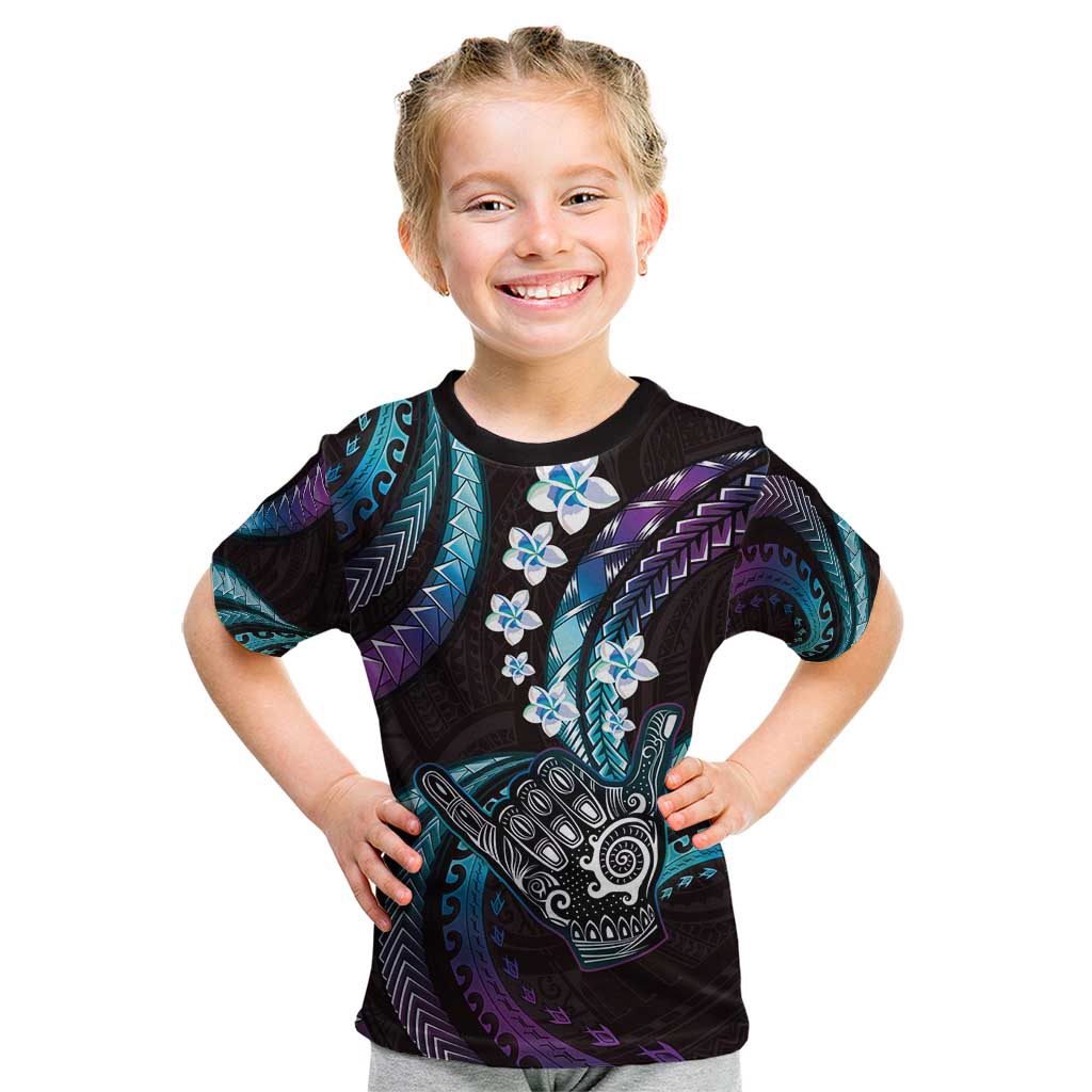 Hawaii Shaka Sign Kid T Shirt Fantastic Frangipani Amethyst Gradient
