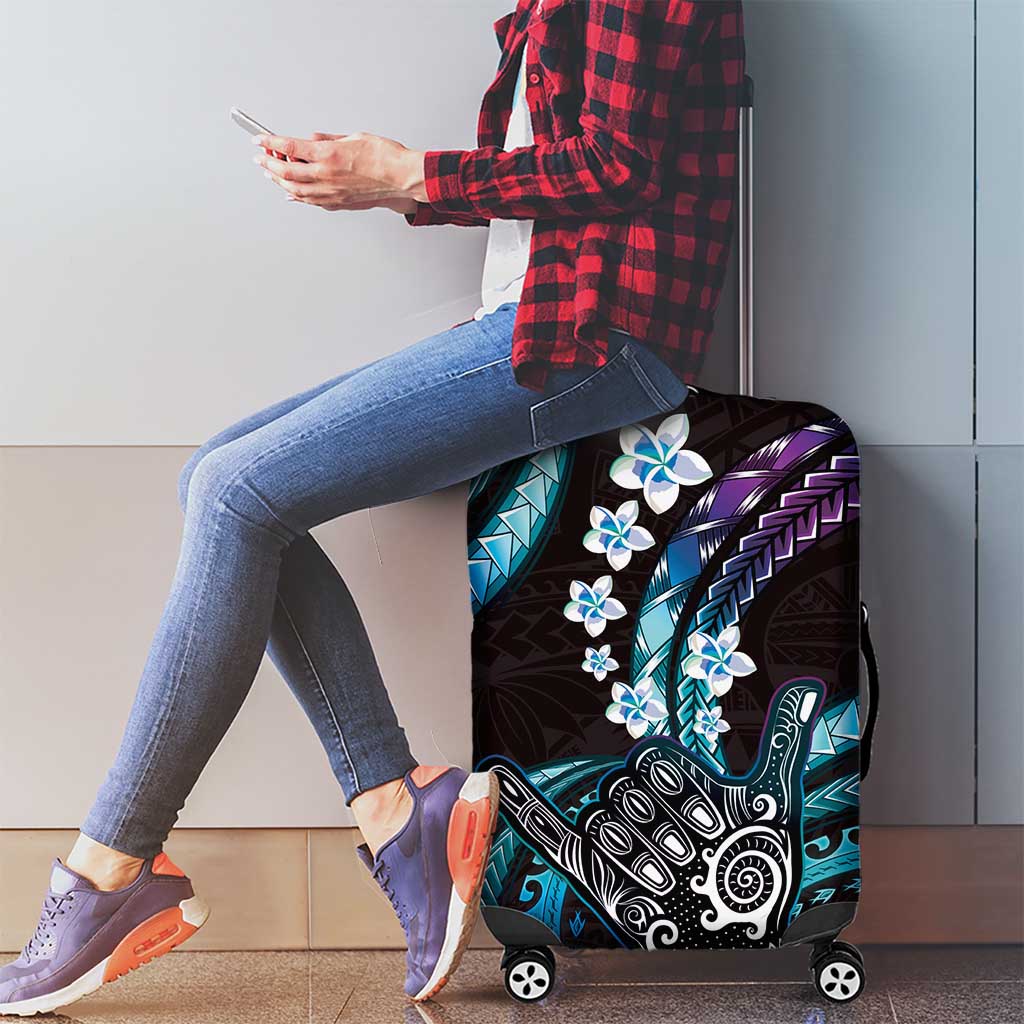 Hawaii Shaka Sign Luggage Cover Fantastic Frangipani Amethyst Gradient