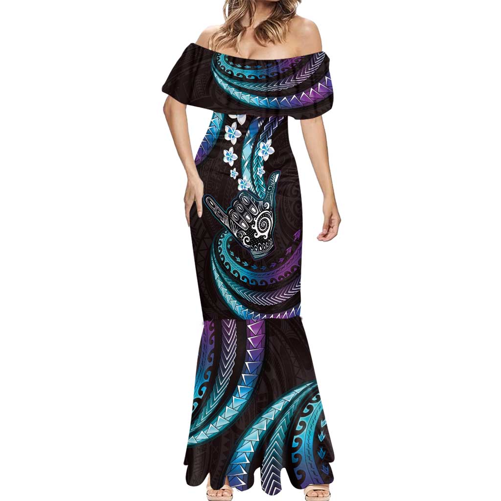Hawaii Shaka Sign Mermaid Dress Fantastic Frangipani Amethyst Gradient
