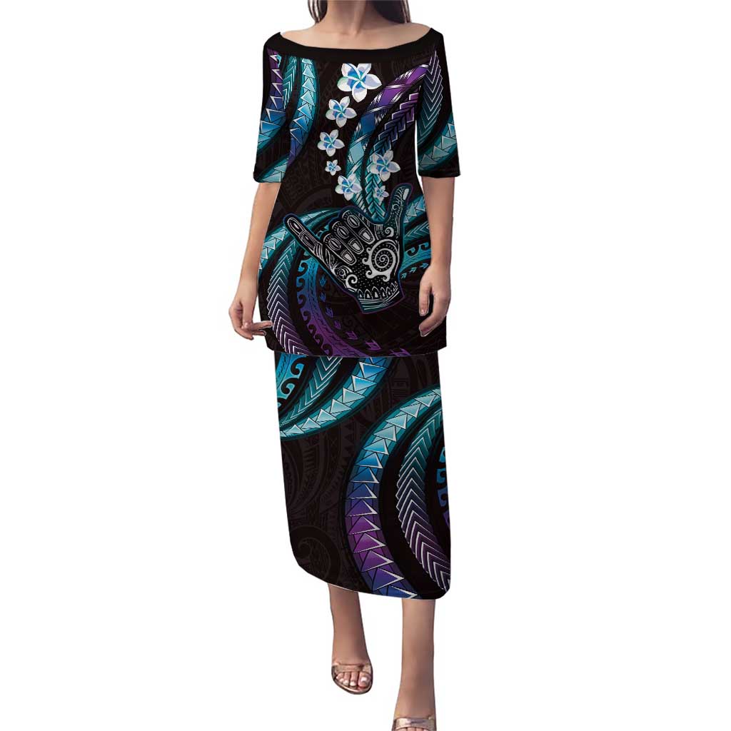 Hawaii Shaka Sign Puletasi Fantastic Frangipani Amethyst Gradient LT01 Long Dress Purple - Polynesian Pride