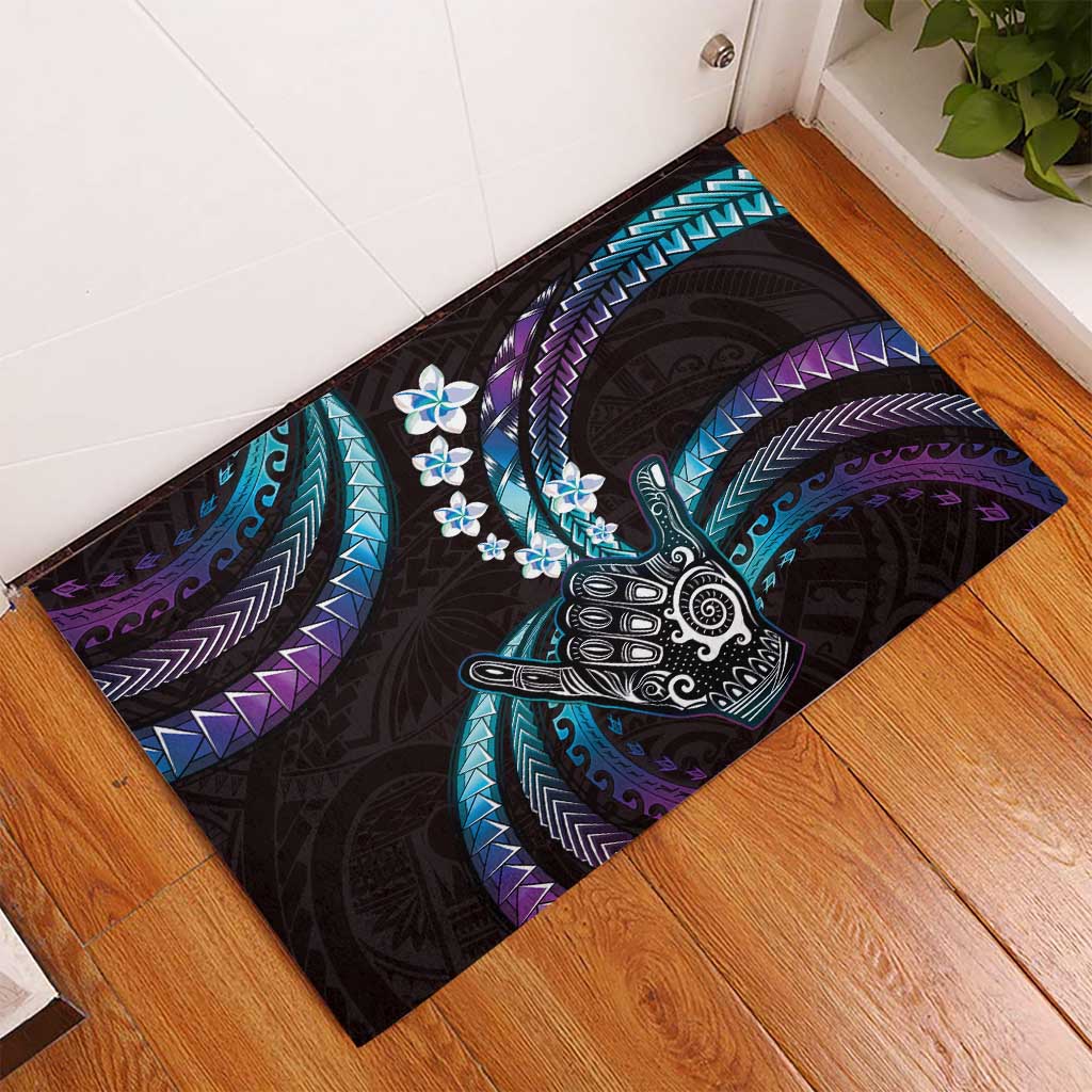 Hawaii Shaka Sign Rubber Doormat Fantastic Frangipani Amethyst Gradient