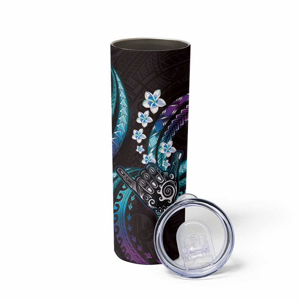 Hawaii Shaka Sign Skinny Tumbler Fantastic Frangipani Amethyst Gradient