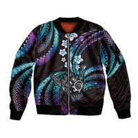 Hawaii Shaka Sign Sleeve Zip Bomber Jacket Fantastic Frangipani Amethyst Gradient