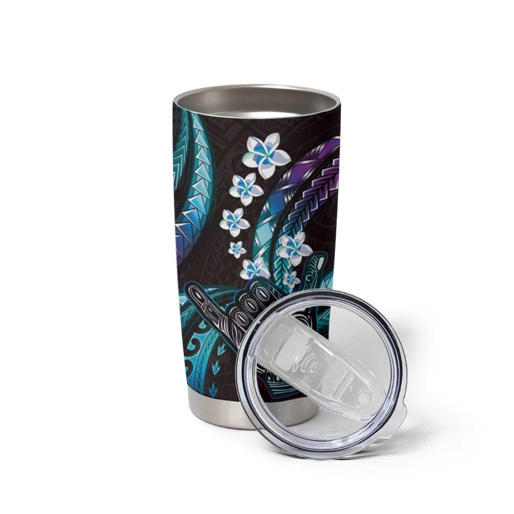 Hawaii Shaka Sign Tumbler Cup Fantastic Frangipani Amethyst Gradient