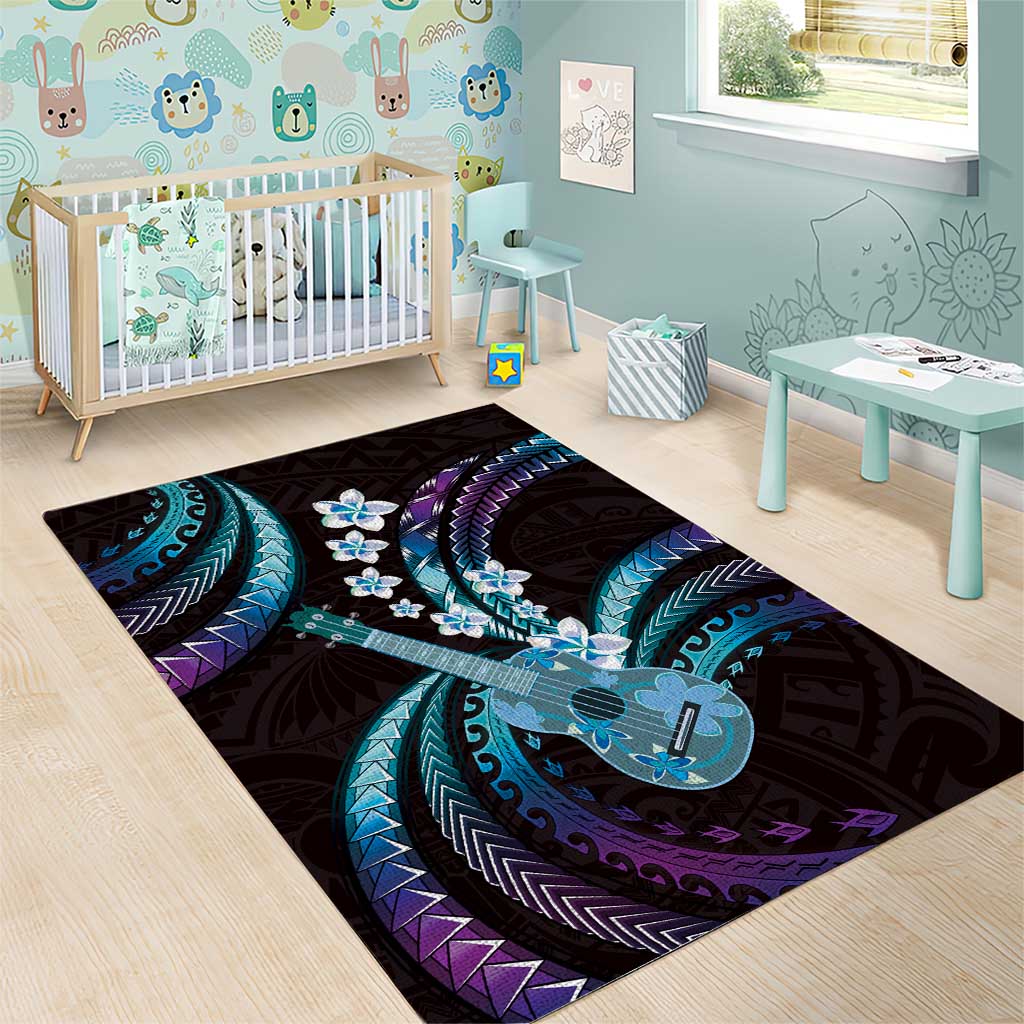 Hawaiian Ukulele Area Rug Amethyst Gradient Fantastic Plumeria