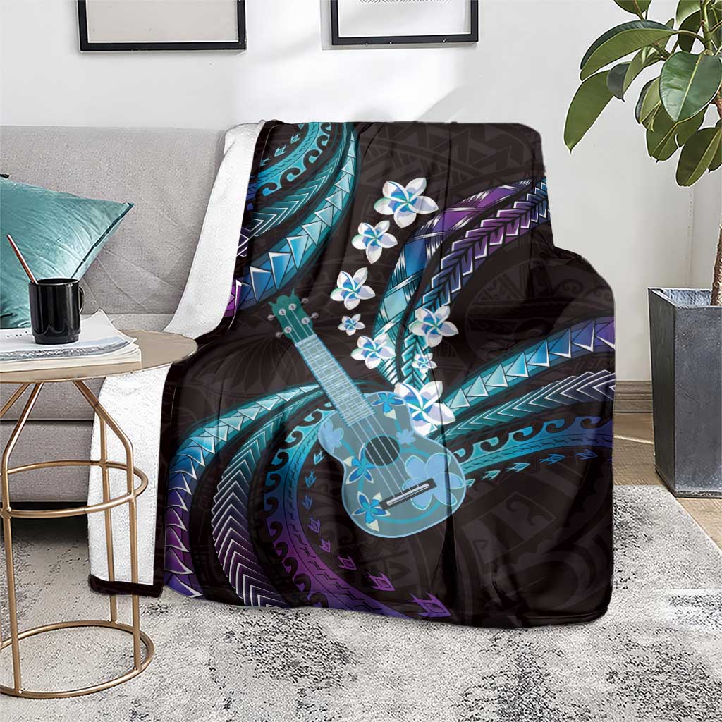 Hawaiian Ukulele Blanket Amethyst Gradient Fantastic Plumeria
