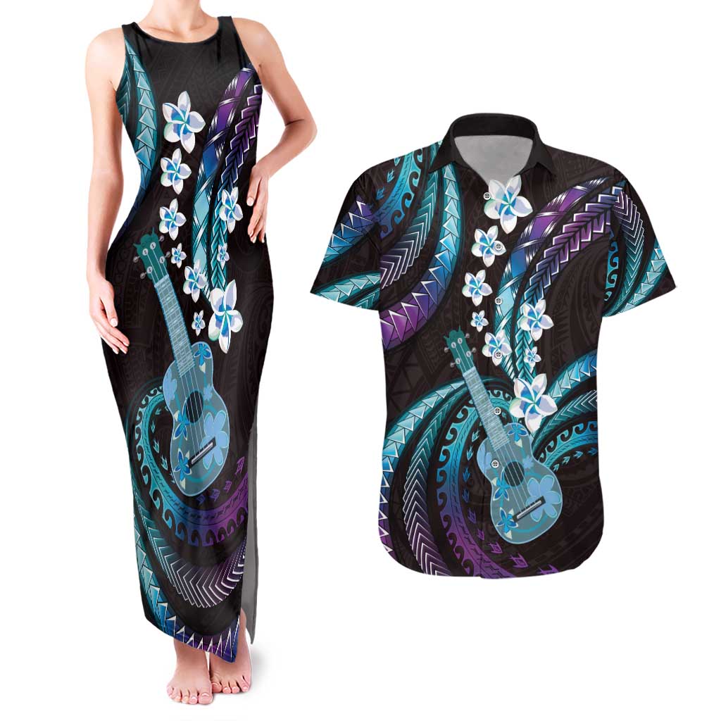 Hawaiian Ukulele Couples Matching Tank Maxi Dress and Hawaiian Shirt Amethyst Gradient Fantastic Plumeria LT01 Purple - Polynesian Pride