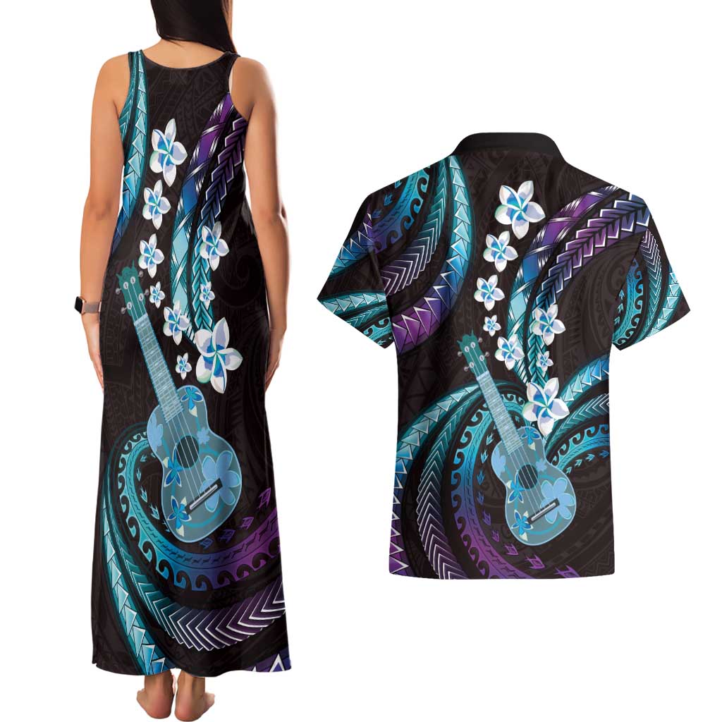 Hawaiian Ukulele Couples Matching Tank Maxi Dress and Hawaiian Shirt Amethyst Gradient Fantastic Plumeria LT01 - Polynesian Pride