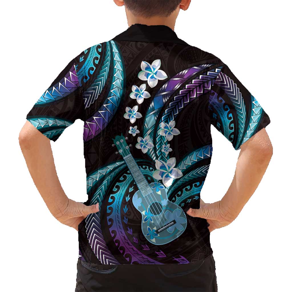 Hawaiian Ukulele Family Matching Long Sleeve Bodycon Dress and Hawaiian Shirt Amethyst Gradient Fantastic Plumeria LT01 - Polynesian Pride